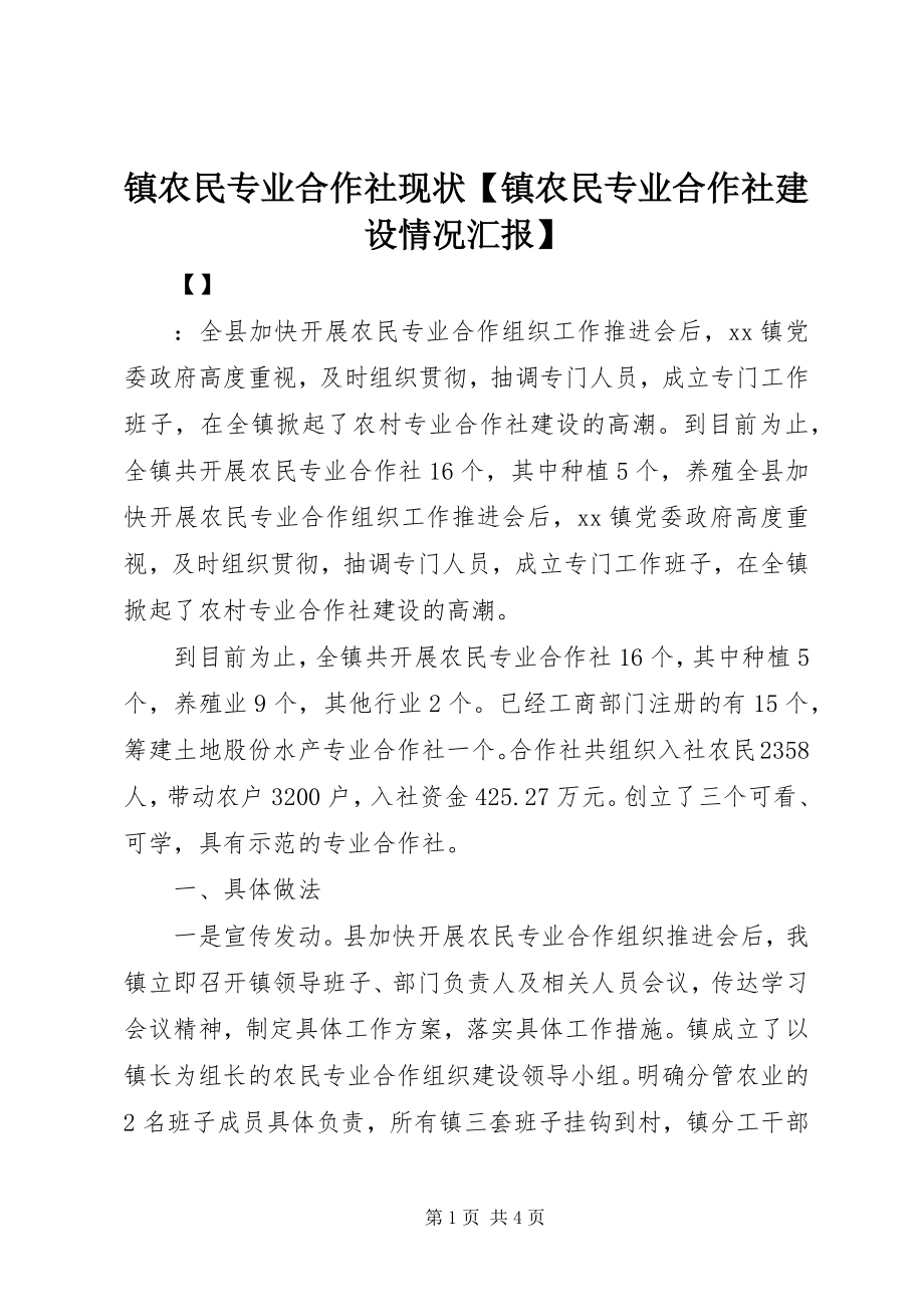 2023年镇农民专业合作社现状镇农民专业合作社建设情况汇报.docx_第1页