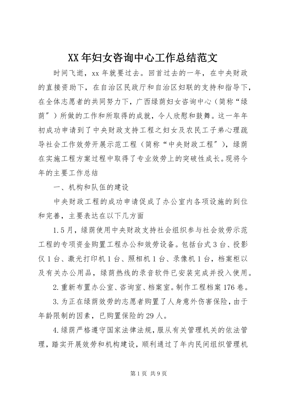 2023年妇女咨询中心工作总结.docx_第1页