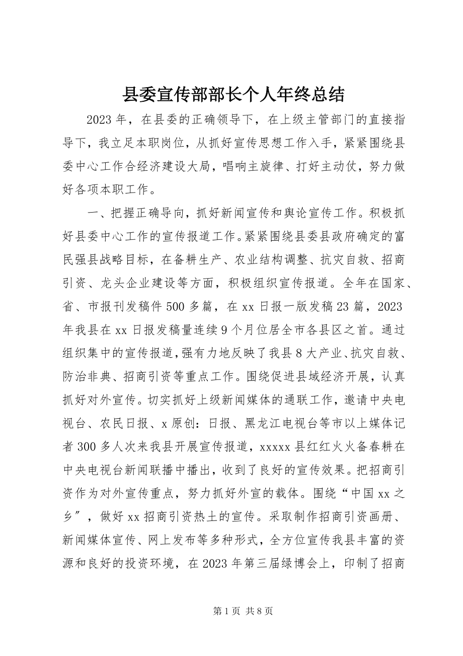 2023年县委宣传部部长个人年终总结.docx_第1页