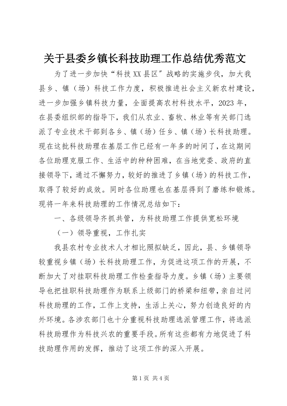 2023年县委乡镇长科技助理工作总结优秀.docx_第1页