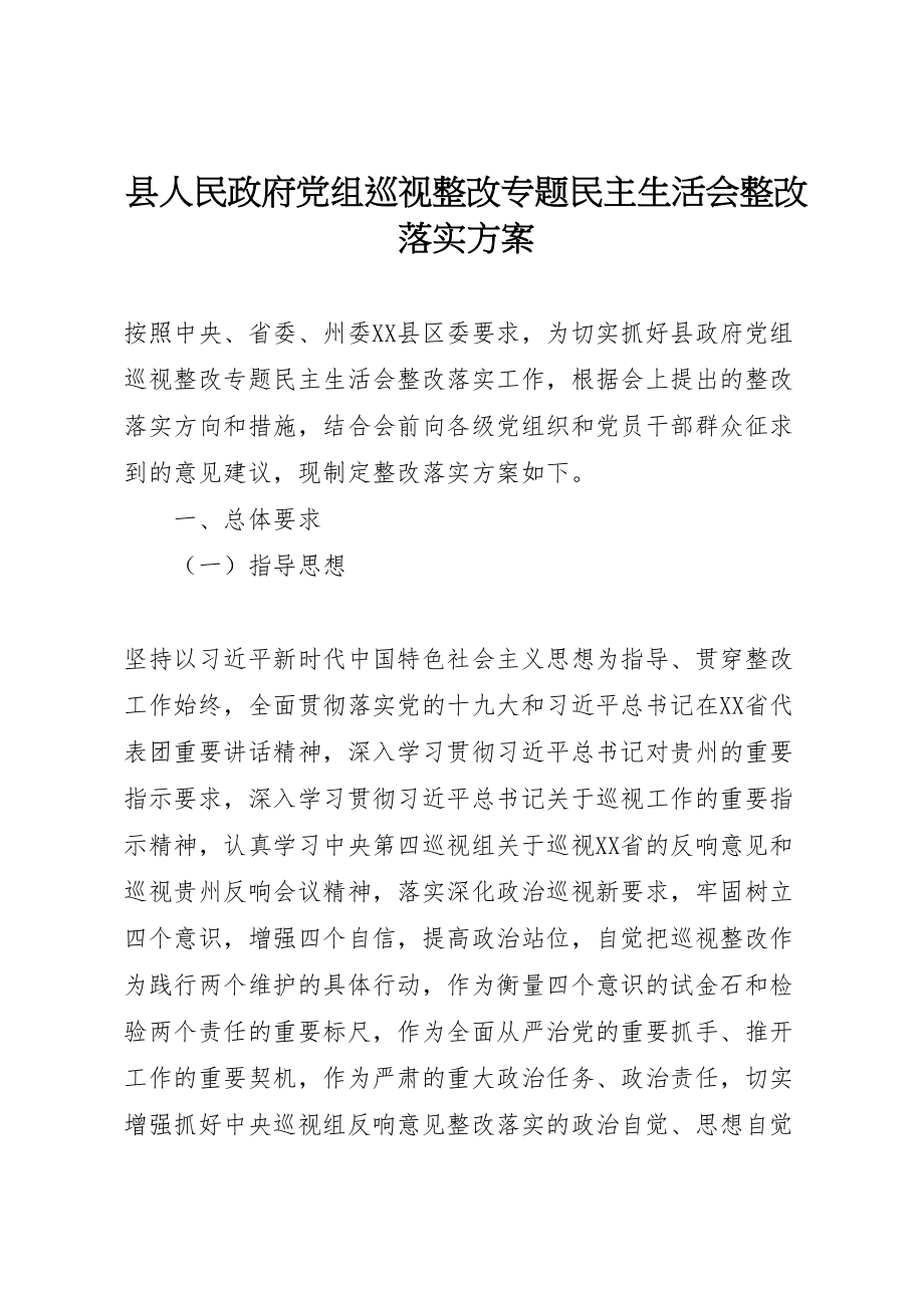 2023年县人民政府党组巡视整改专题民主生活会整改落实方案 .doc_第1页