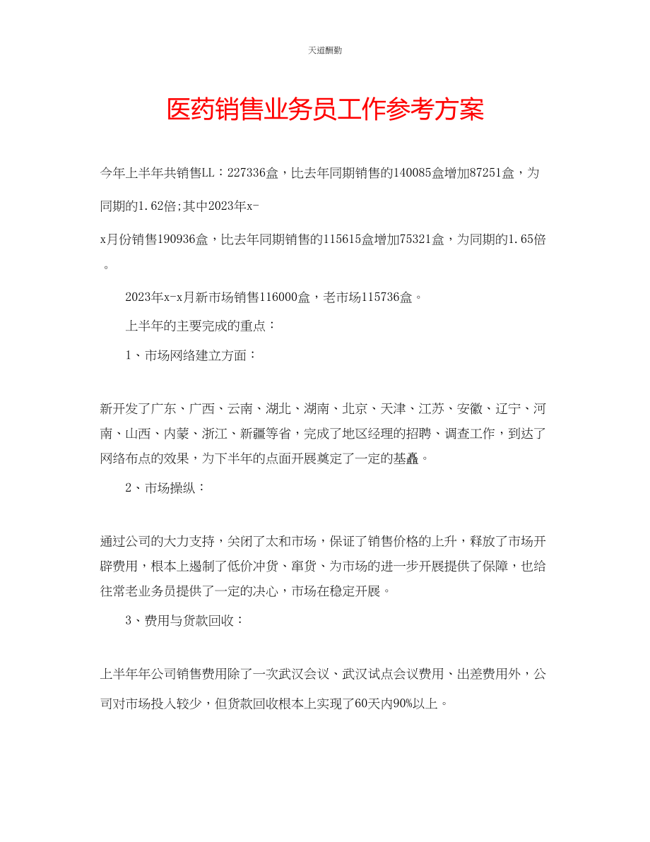 2023年医药销售业务员工作计划.docx_第1页