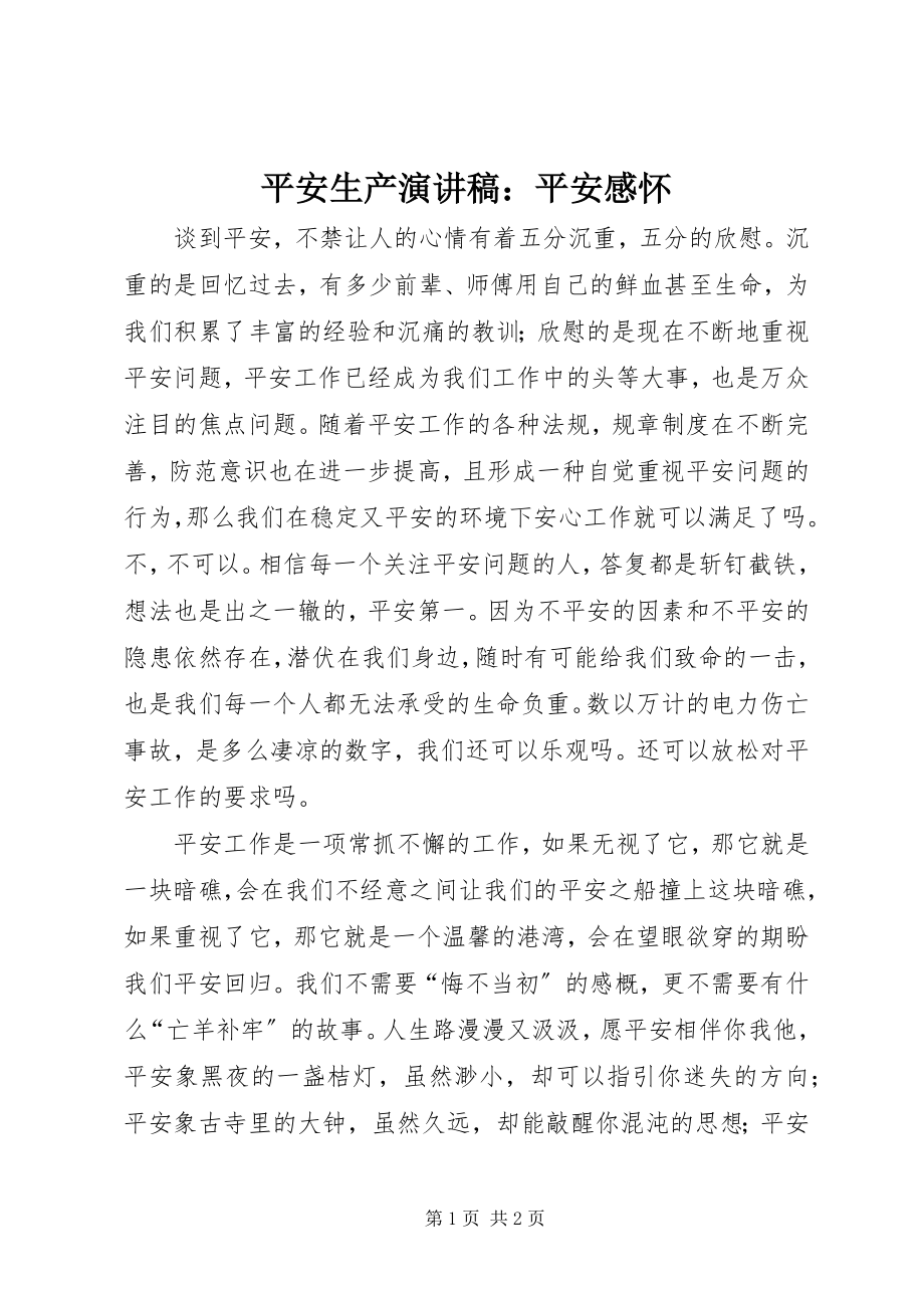 2023年安全生产演讲稿安全感怀2新编.docx_第1页