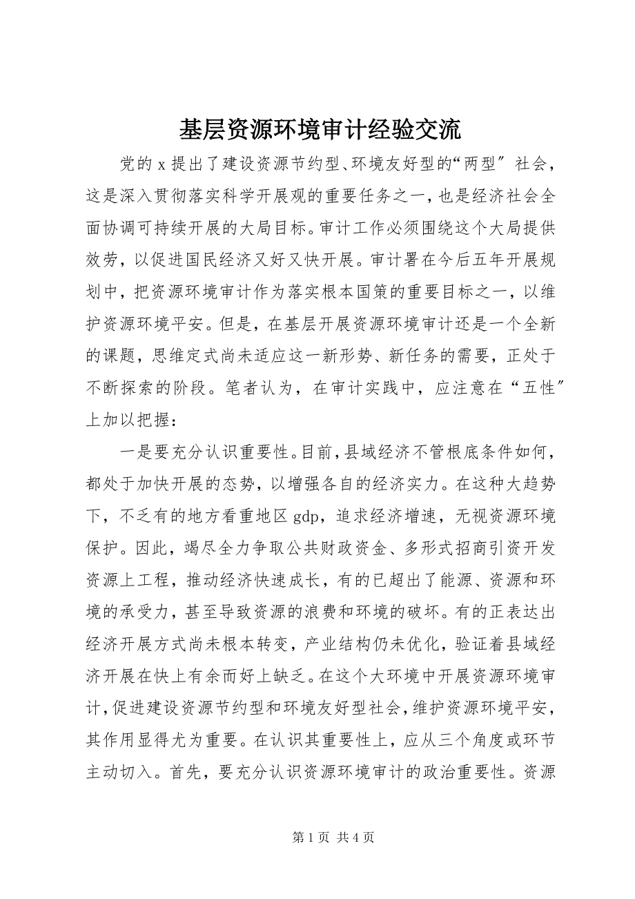 2023年基层资源环境审计经验交流.docx_第1页