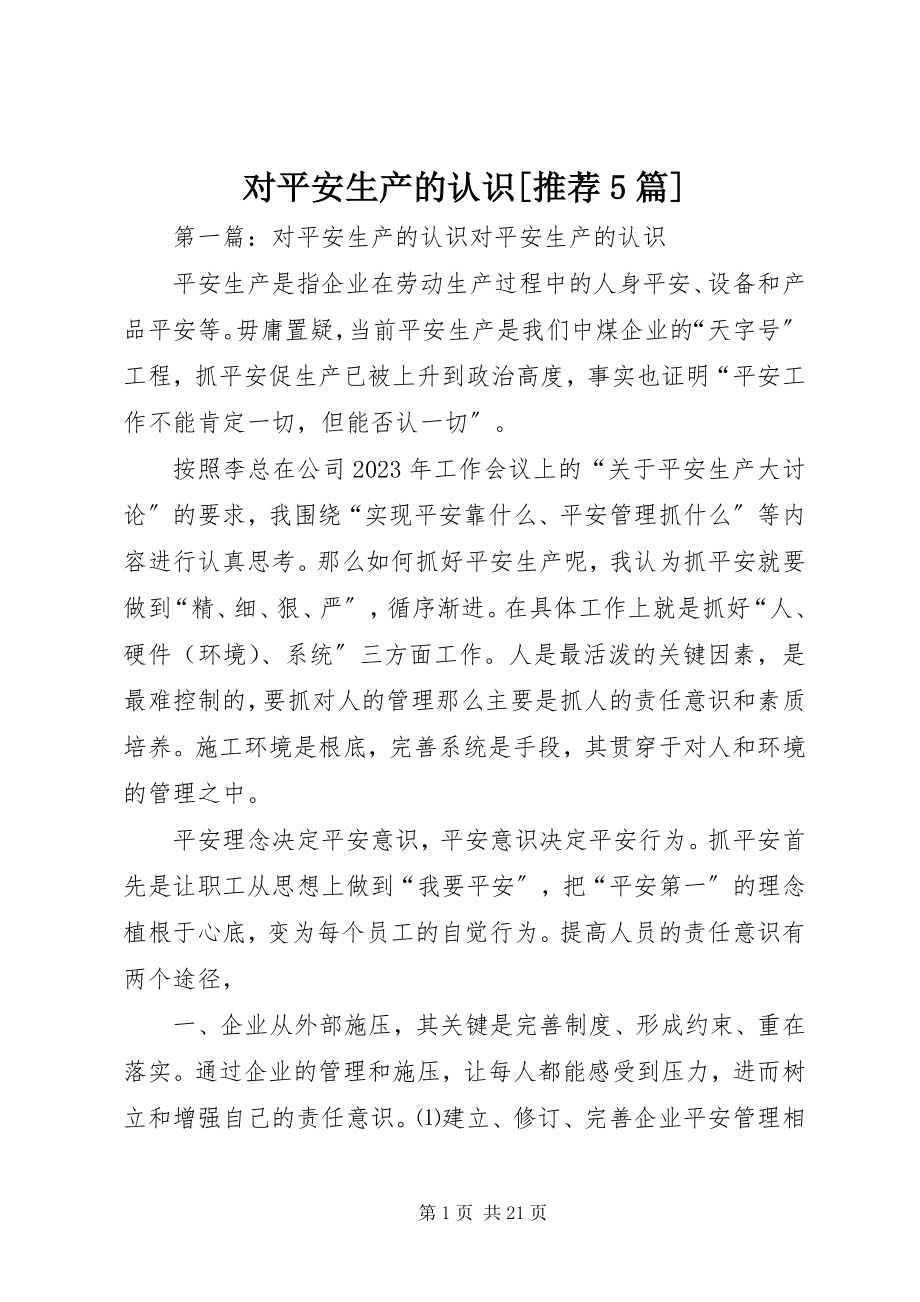 2023年对安全生产的认识推荐5篇.docx_第1页