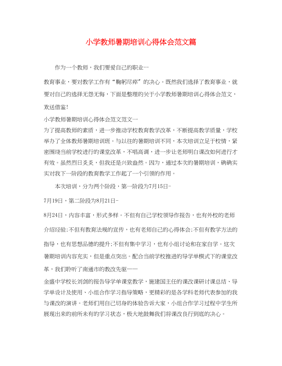 2023年小学教师暑期培训心得体会范文精选篇.docx_第1页