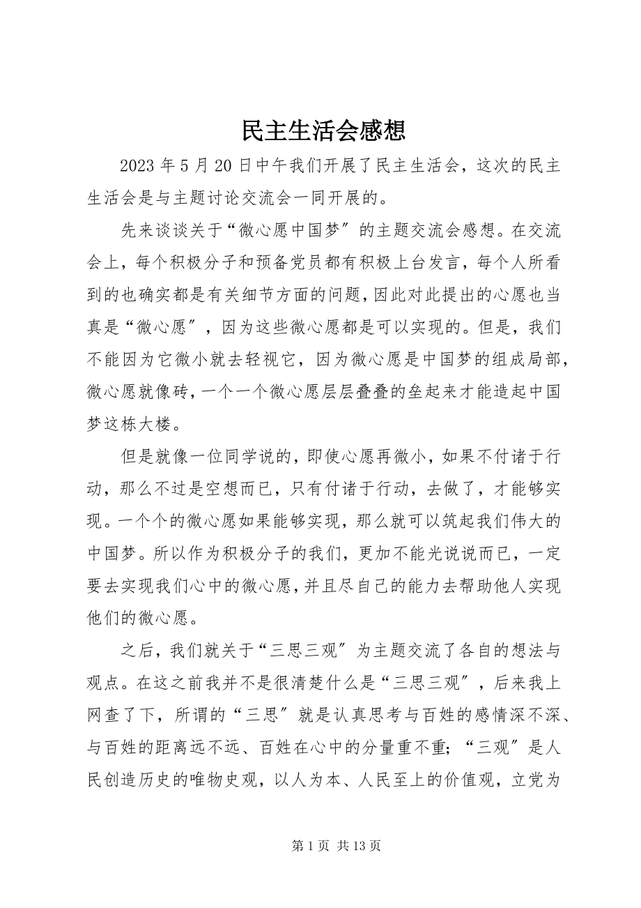 2023年民主生活会感想.docx_第1页