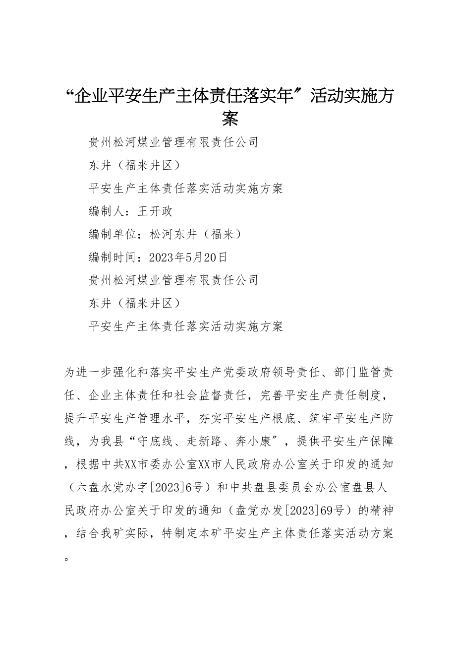 2023年企业安全生产主体责任落实年活动实施方案 3.doc_第1页