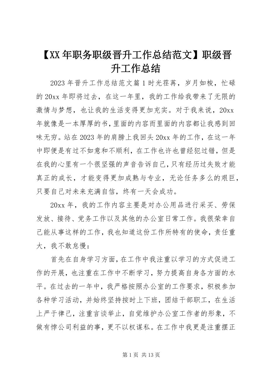 2023年职务职级晋升工作总结范文职级晋升工作总结.docx_第1页