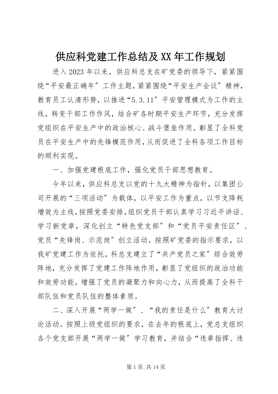 2023年供应科党建工作总结及某年工作规划.docx_第1页