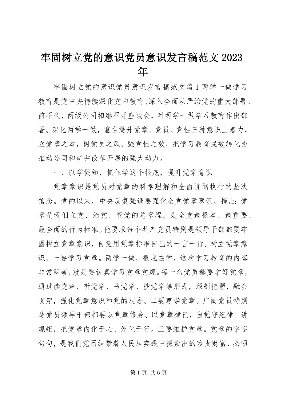 2023年牢固树立党的意识党员意识讲话稿5.docx_第1页