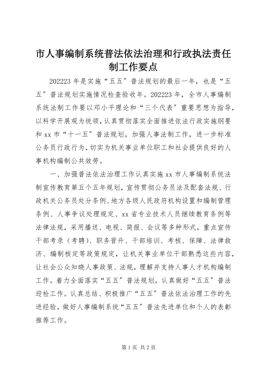 2023年市人事编制系统普法依法治理和行政执法责任制工作要点.docx_第1页