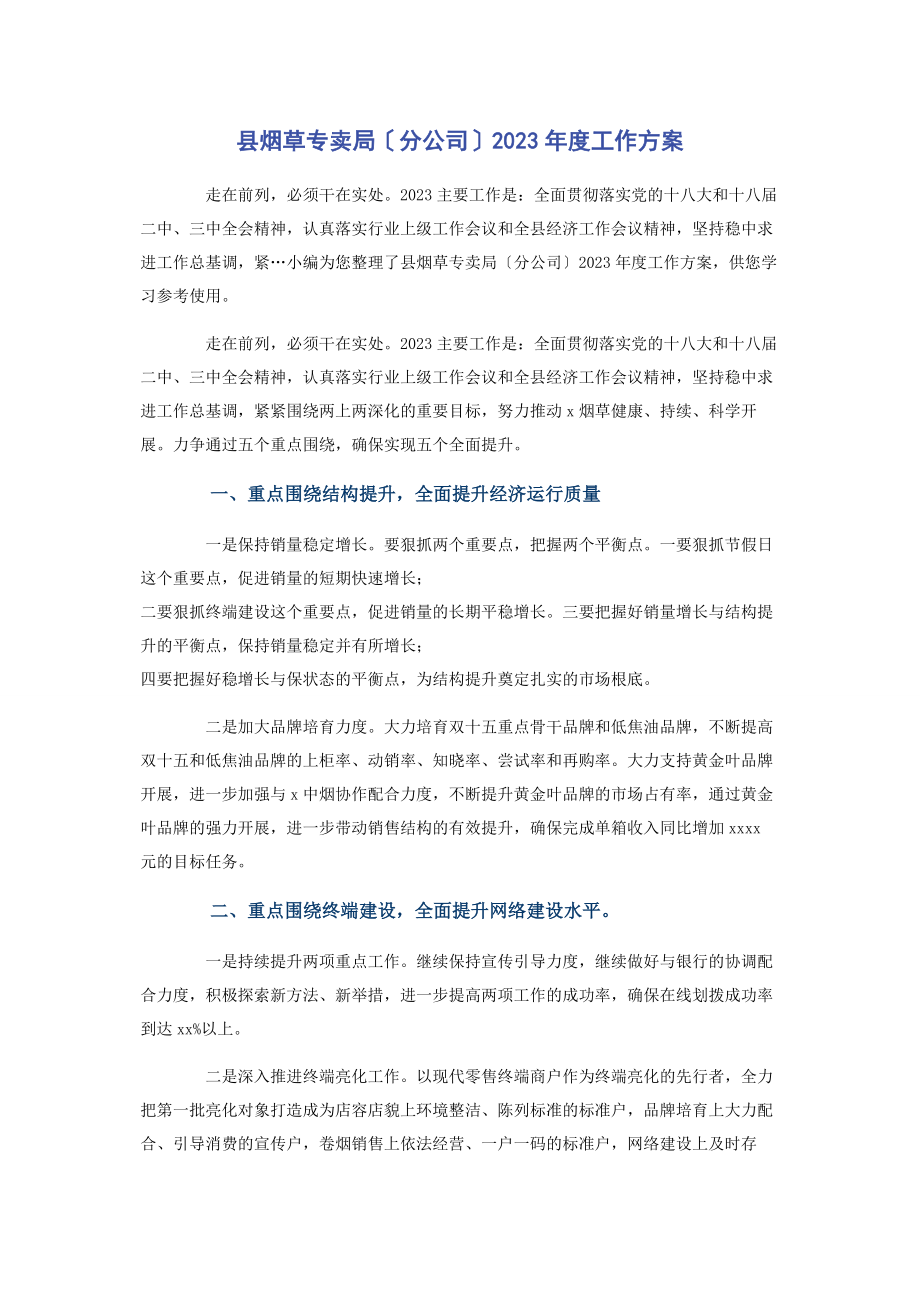 2023年县烟草专卖局分公司度工作计划.docx_第1页