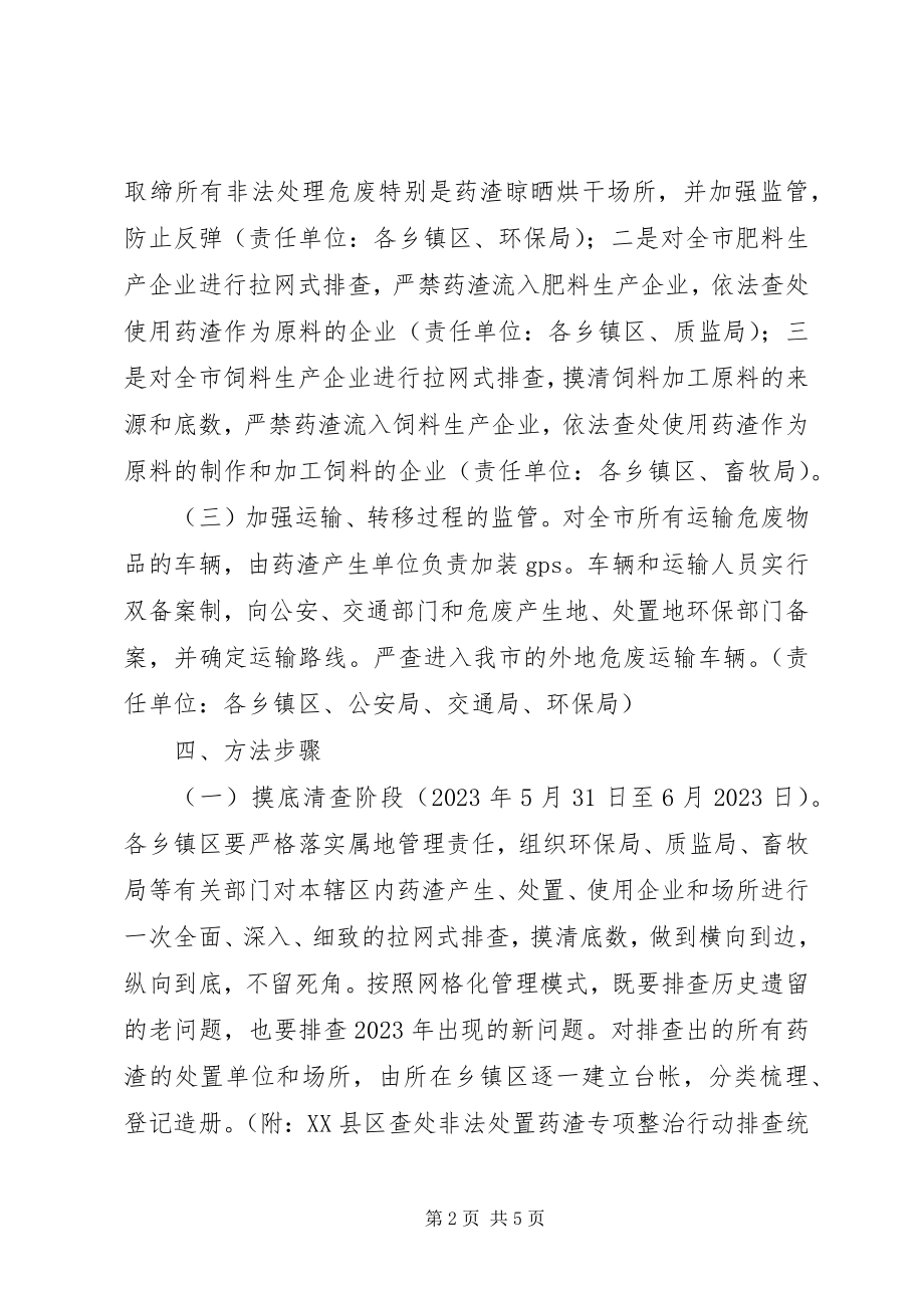 2023年查处非法处置药渣专项整治行动实施方案新编.docx_第2页