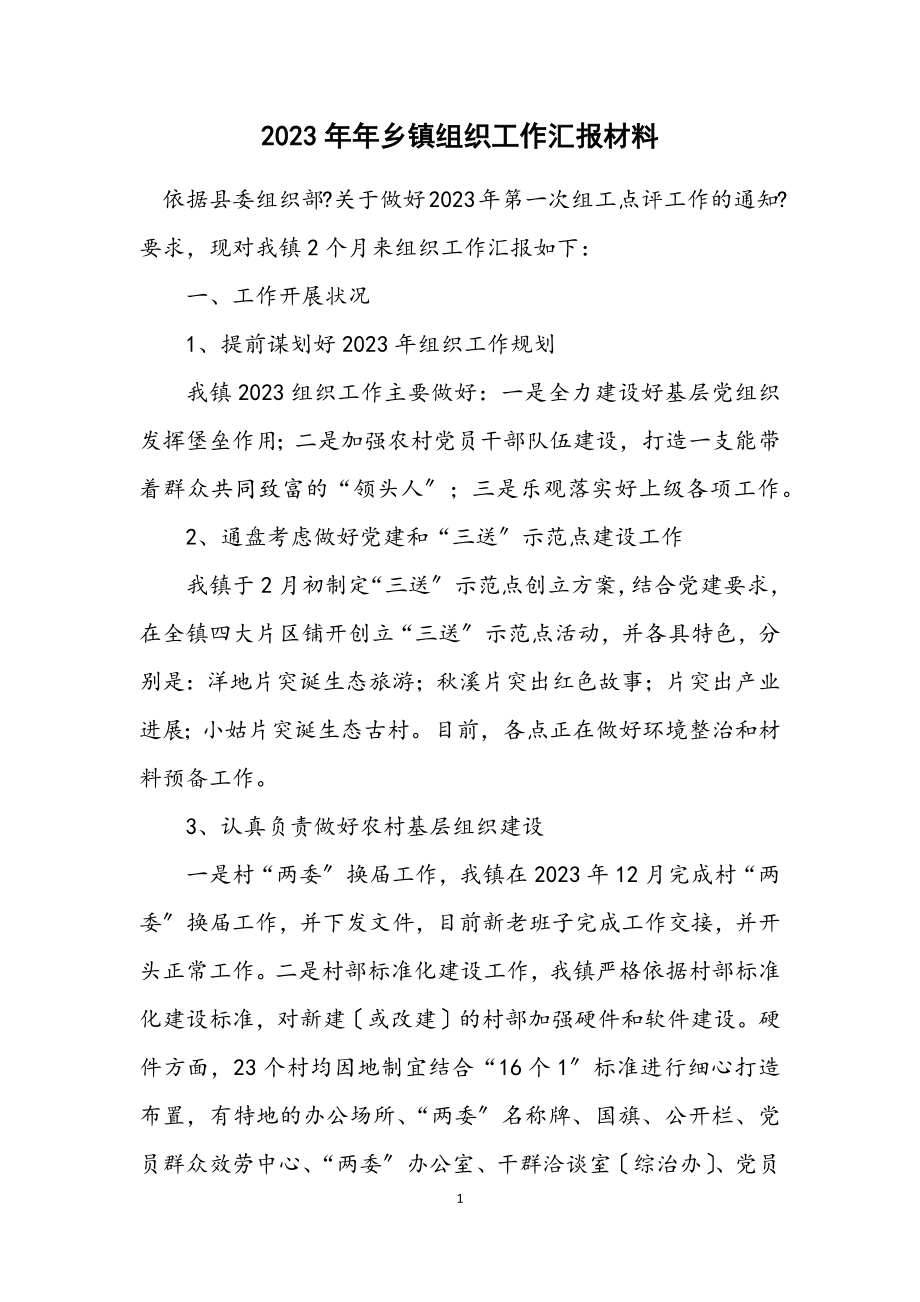 2023年乡镇组织工作汇报材料.docx_第1页