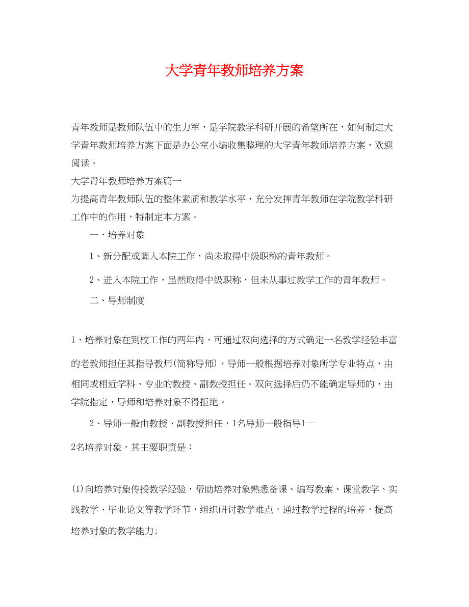 2023年大学青教师培养计划.docx_第1页