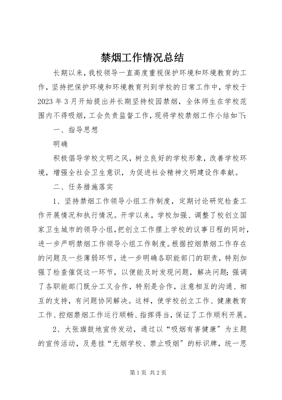 2023年禁烟工作情况总结.docx_第1页