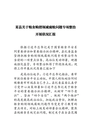 2023年某县关于粮食购销领域腐败问题专项整治开展情况汇报.doc