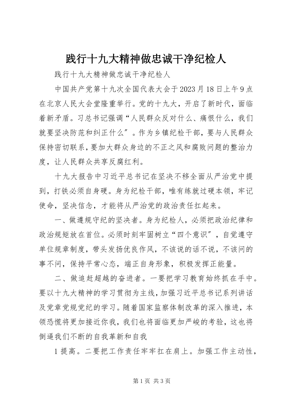 2023年践行十九大精神做忠诚干净纪检人.docx_第1页