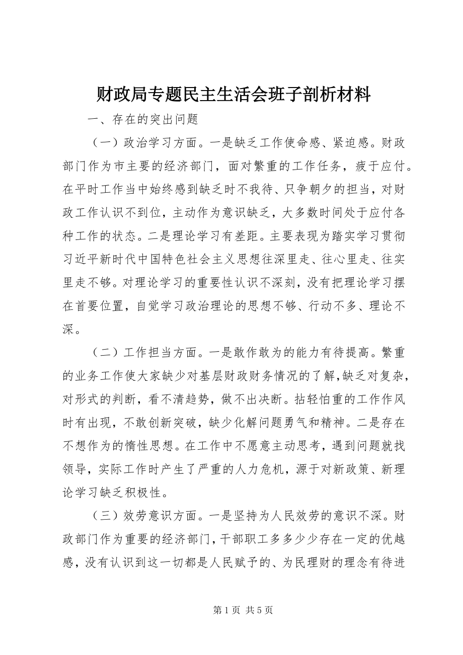 2023年财政局专题民主生活会班子剖析材料新编.docx_第1页