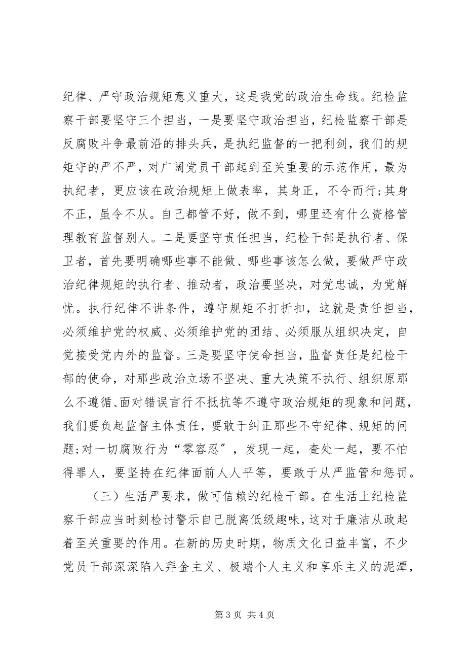 2023年严以律己学习体会严于律己做合格纪检监察干部.docx_第3页