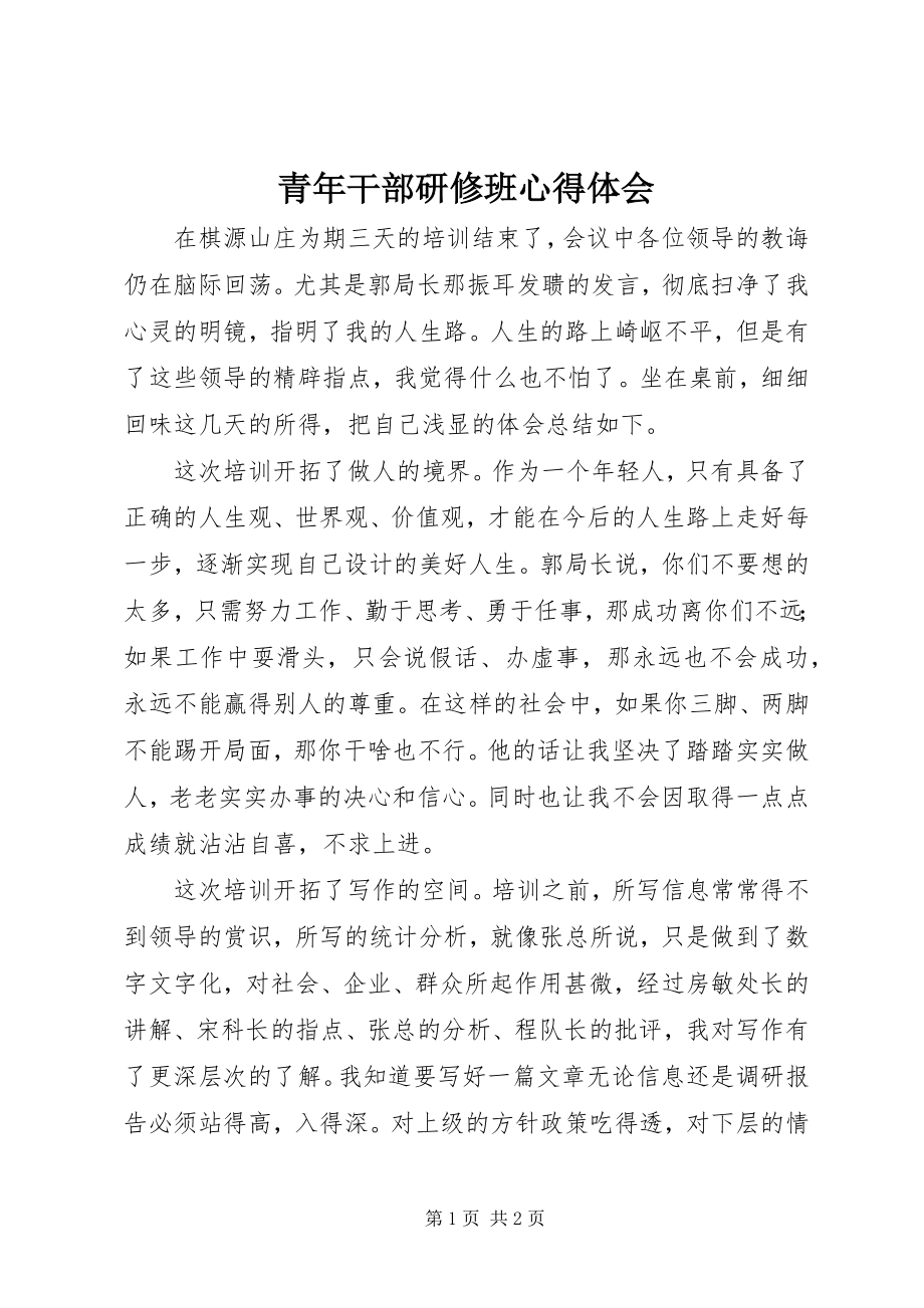 2023年青年干部研修班心得体会.docx_第1页