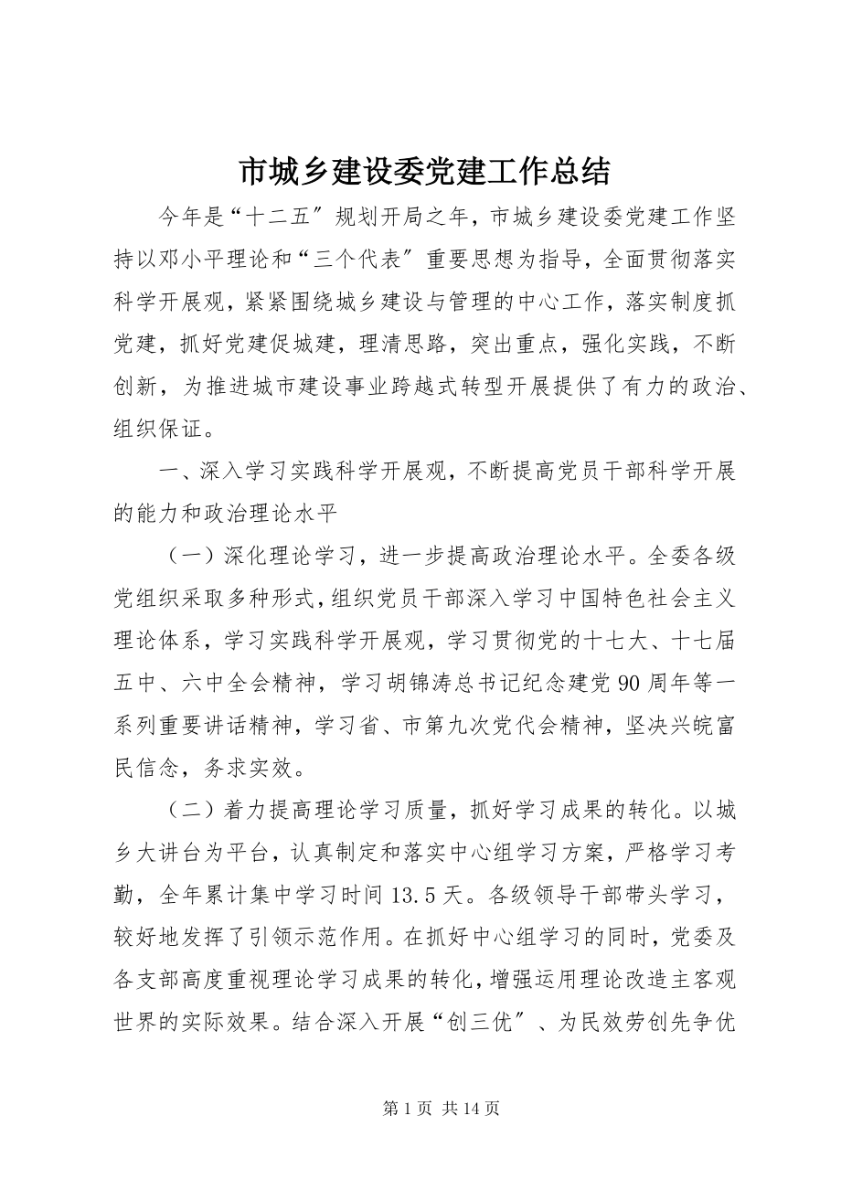 2023年市城乡建设委党建工作总结.docx_第1页