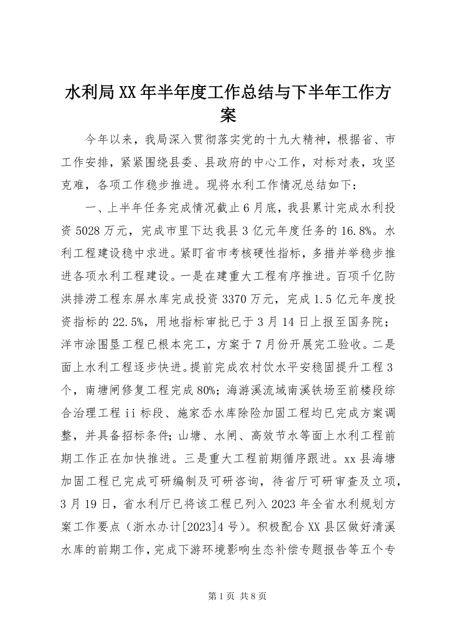 2023年水利局半年度工作总结与下半年工作计划.docx_第1页