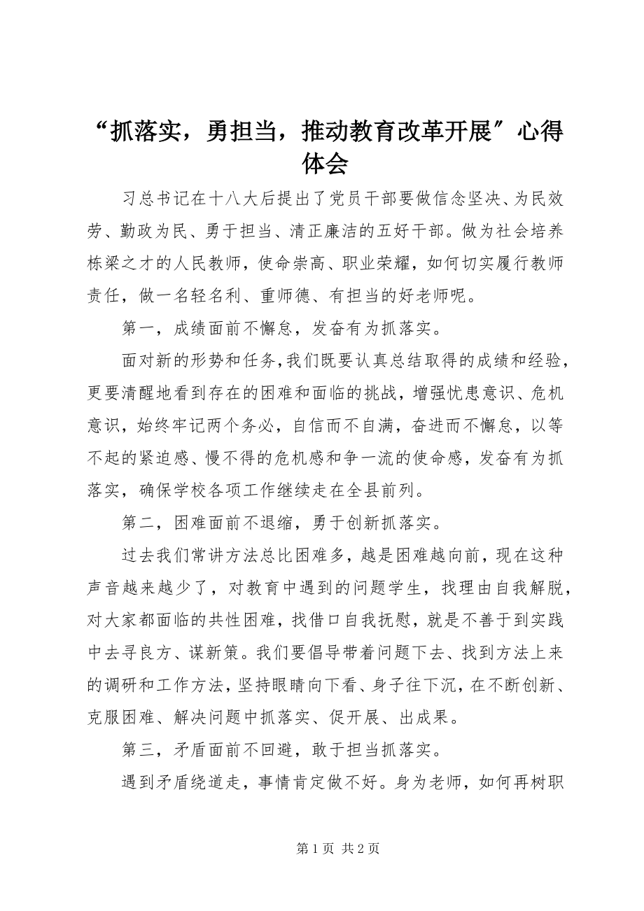 2023年抓落实勇担当推动教育改革发展心得体会.docx_第1页