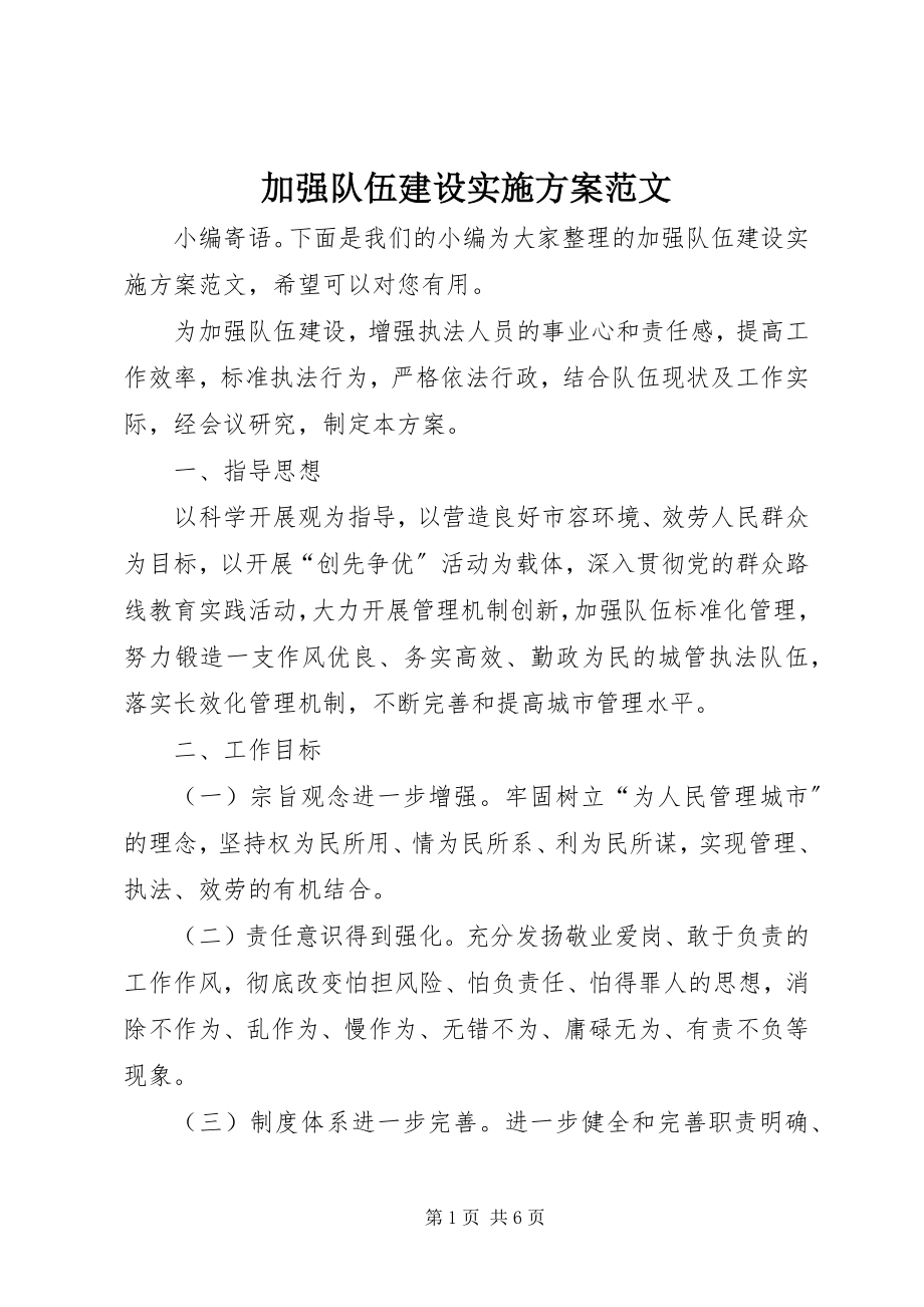 2023年加强队伍建设实施方案.docx_第1页