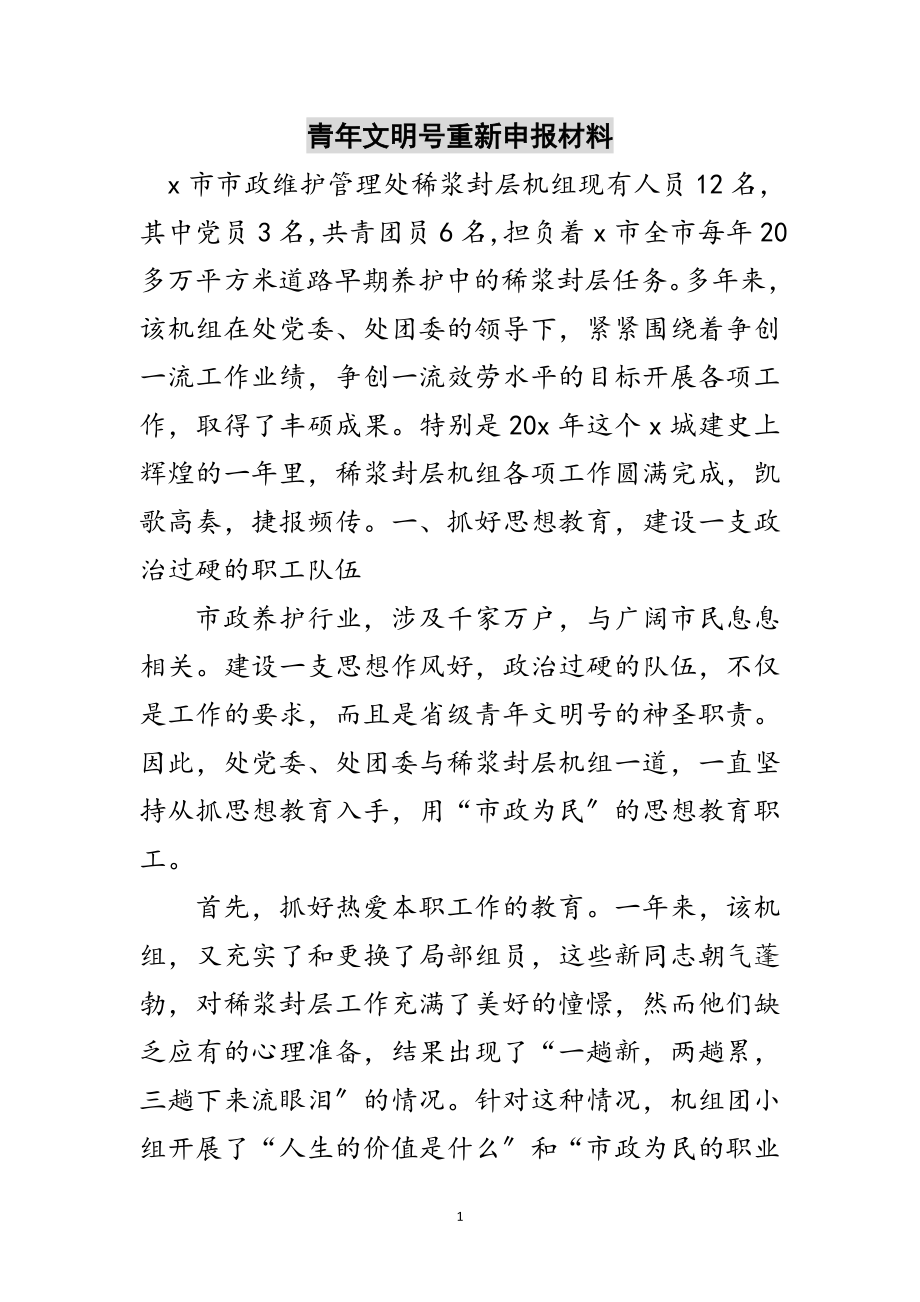 2023年青年文明号重新申报材料范文.doc_第1页