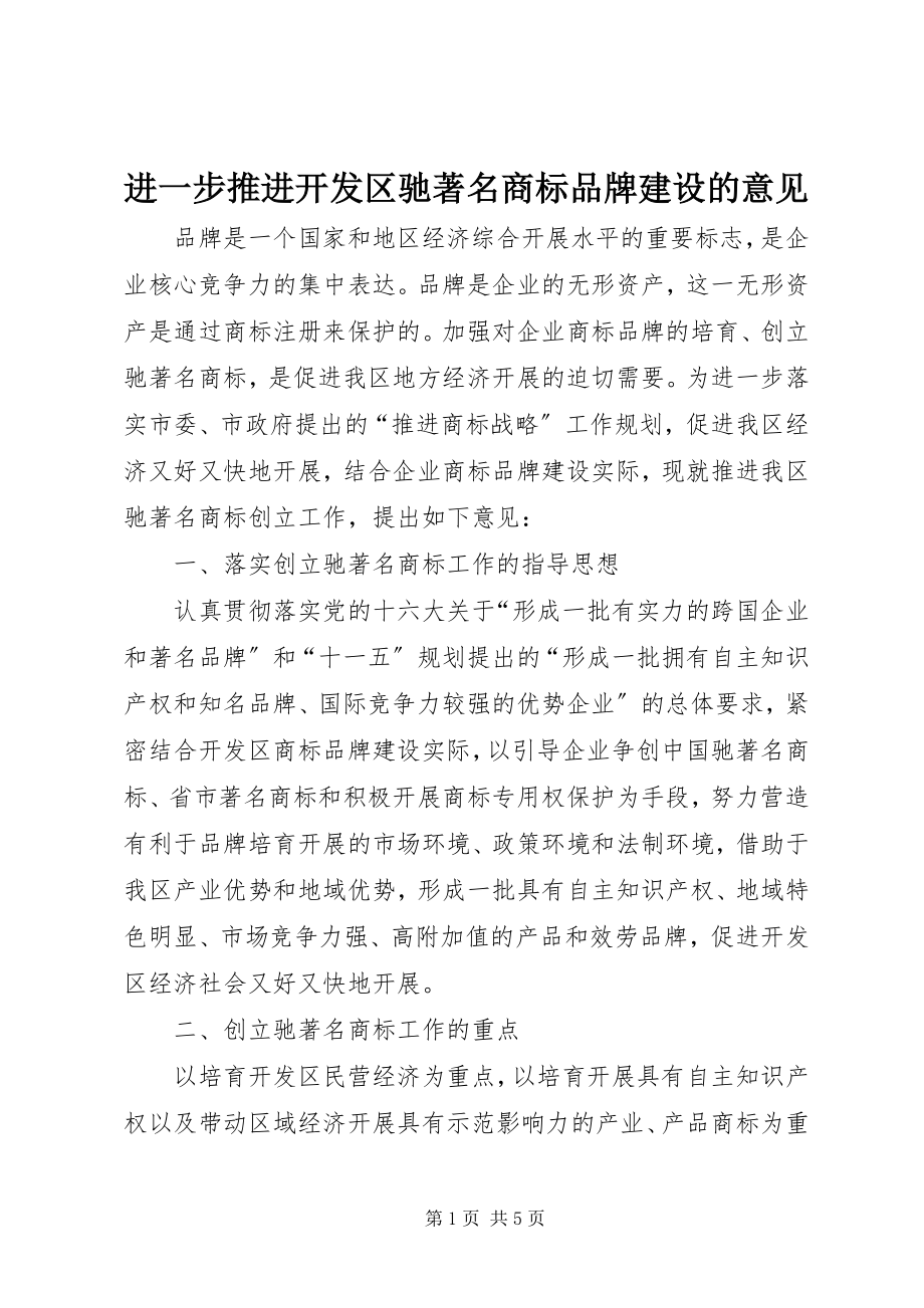 2023年进一步推进开发区驰著名商标品牌建设的意见.docx_第1页