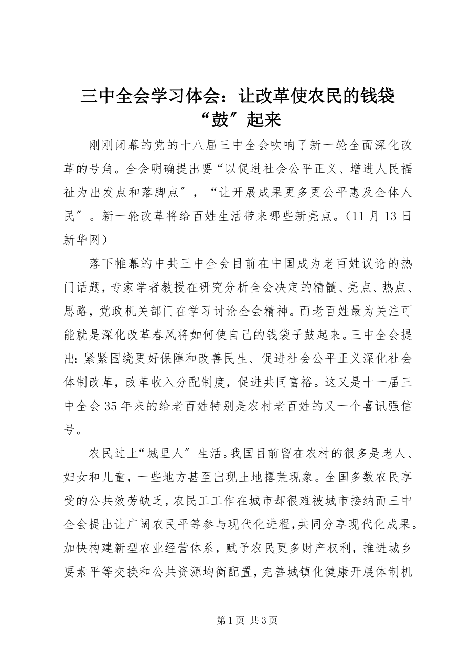 2023年三中全会学习体会让改革使农民的钱袋“鼓”起来.docx_第1页