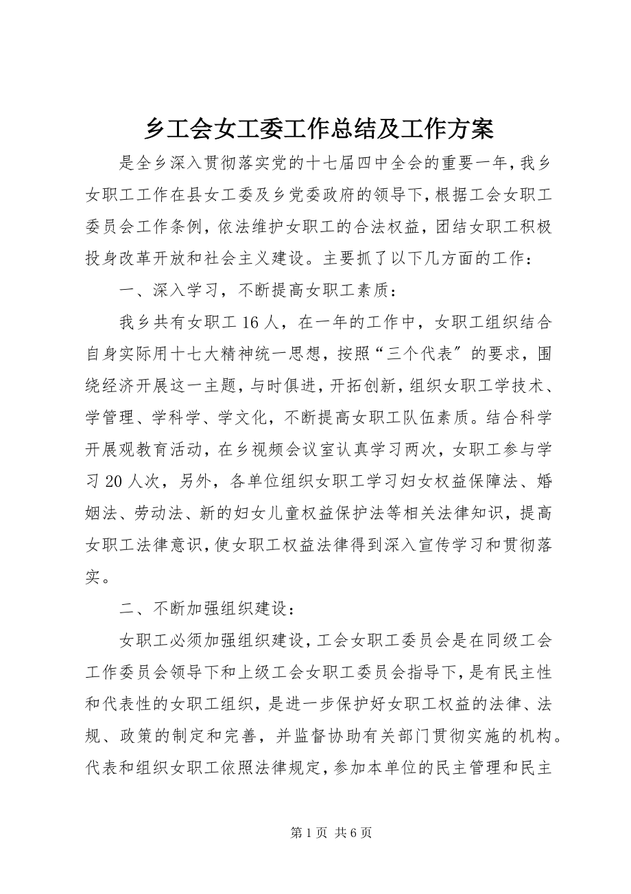 2023年乡工会女工委工作总结及工作计划.docx_第1页