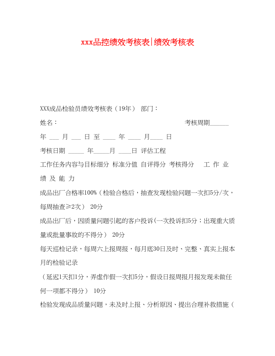 2023年品控绩效考核表绩效考核表.docx_第1页