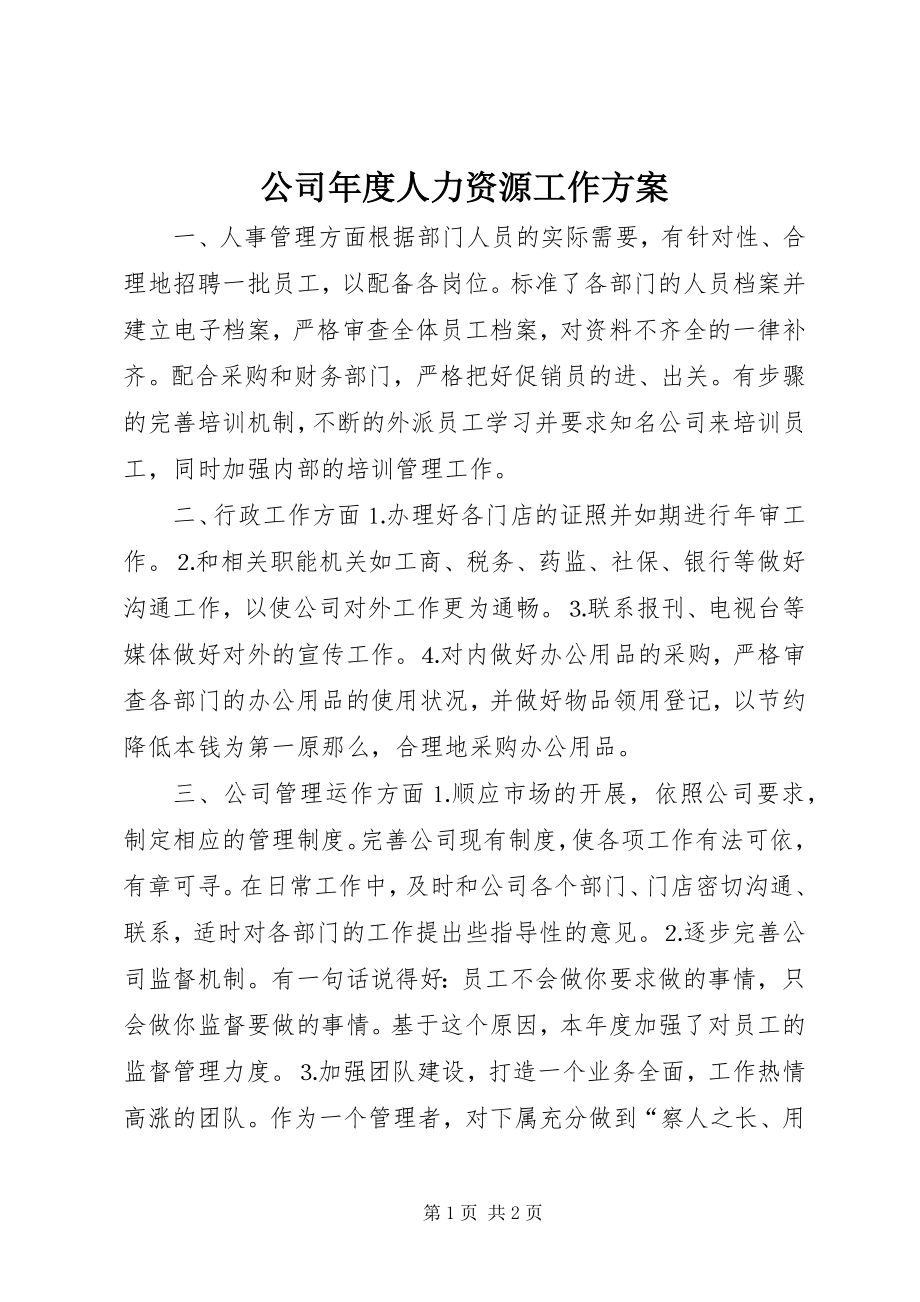 2023年公司年度人力资源工作计划.docx_第1页