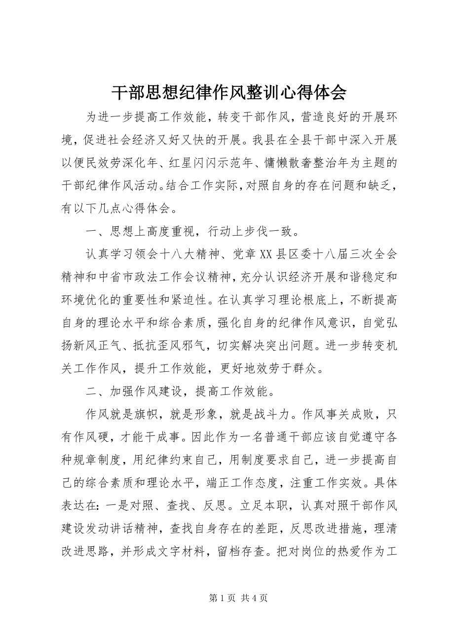 2023年干部思想纪律作风整训心得体会.docx_第1页