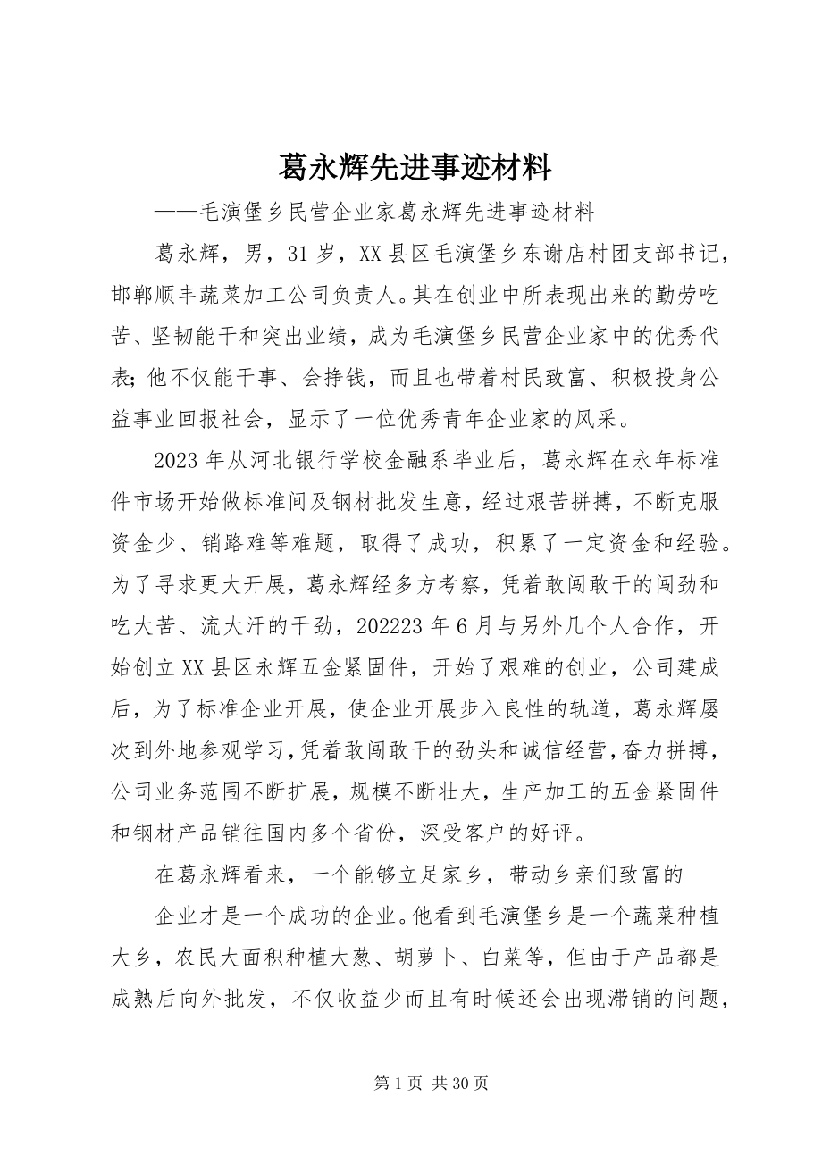 2023年葛永辉先进事迹材料.docx_第1页