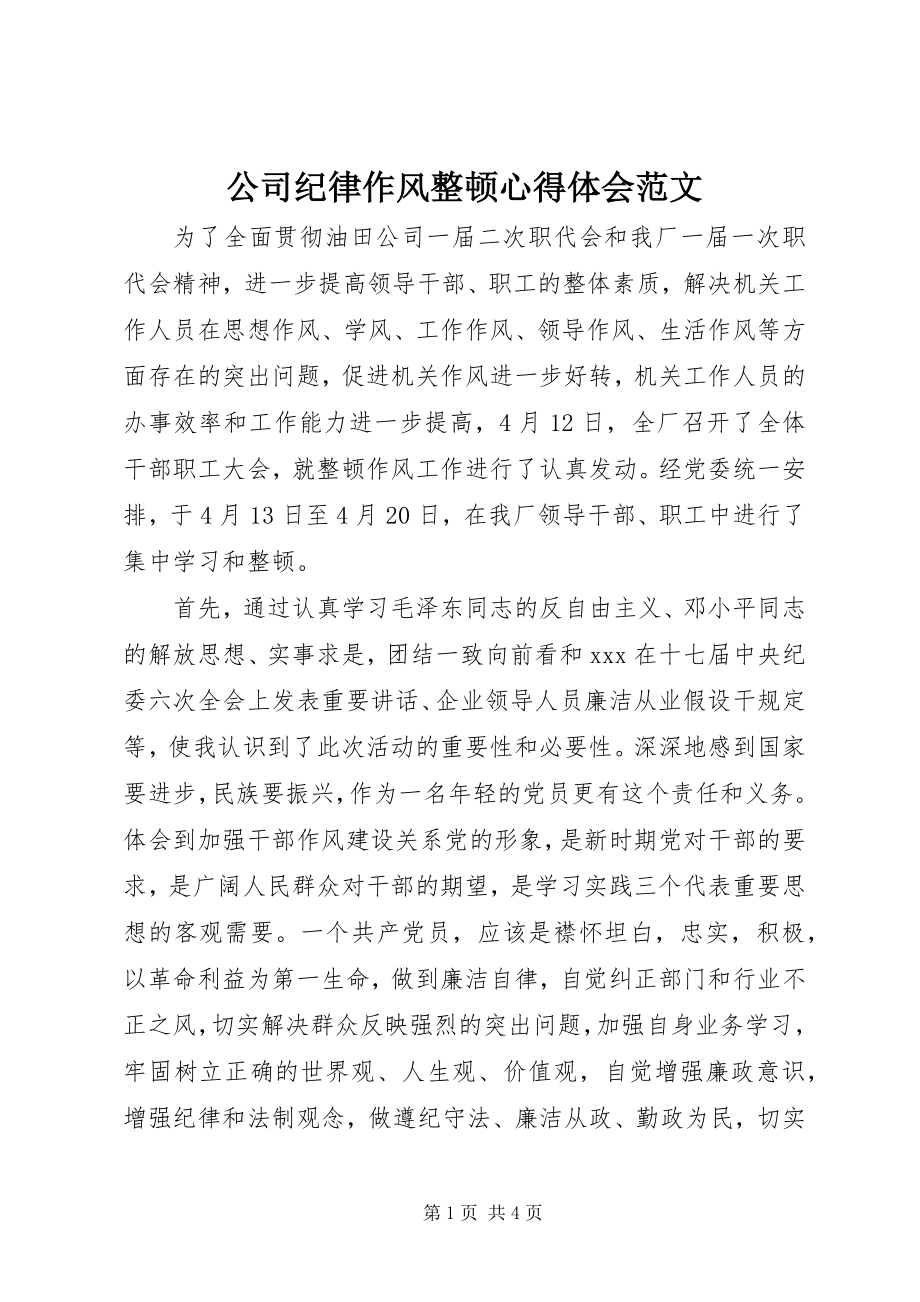 2023年公司纪律作风整顿心得体会.docx_第1页