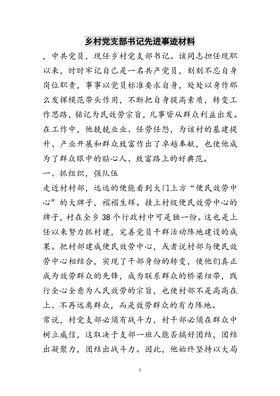 2023年乡村党支部书记先进事迹材料范文.doc_第1页