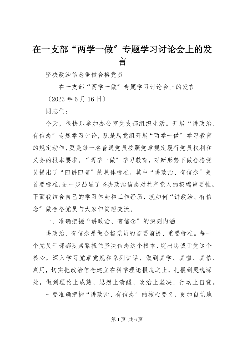 2023年在一支部“两学一做”专题学习讨论会上的讲话.docx_第1页