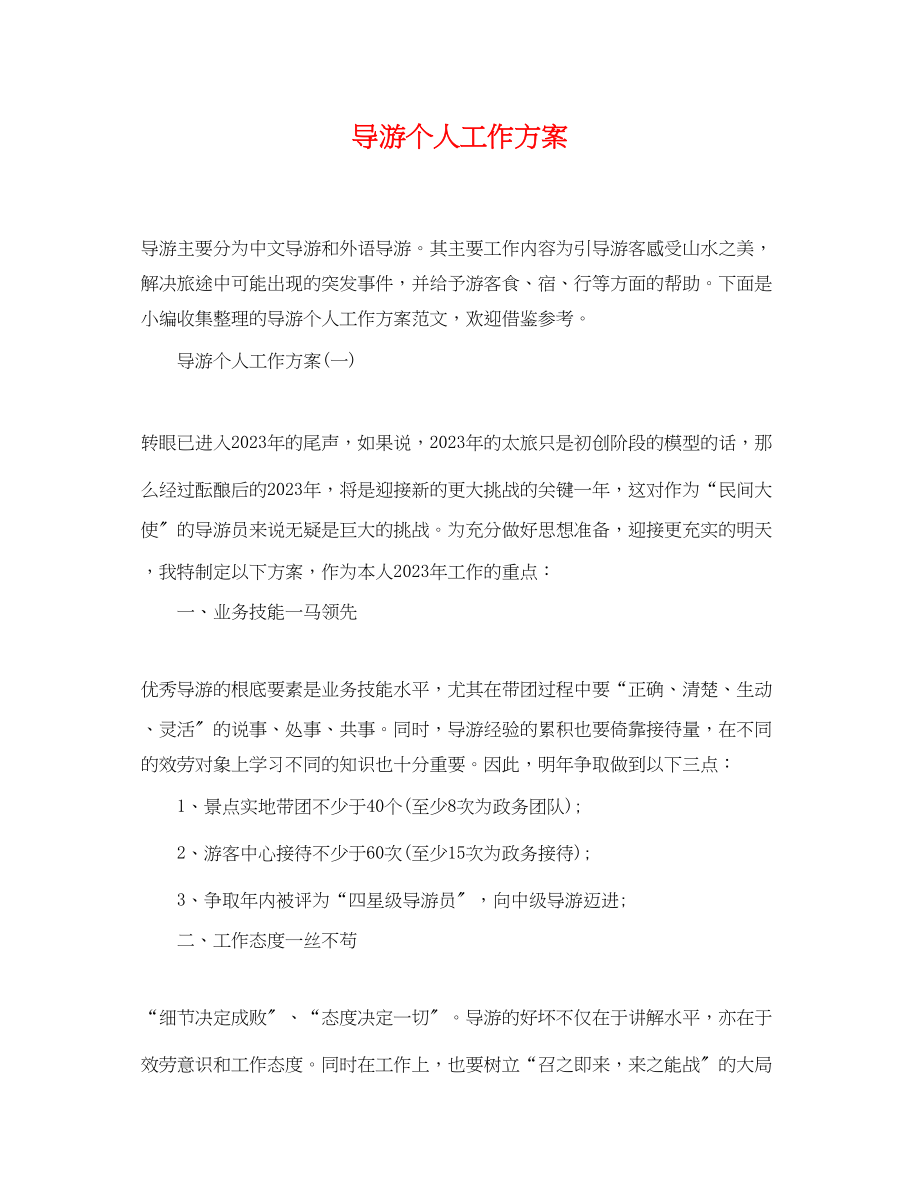 2023年导游个人工作计划.docx_第1页