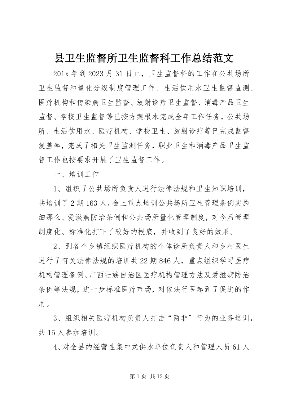 2023年县卫生监督所卫生监督科工作总结.docx_第1页