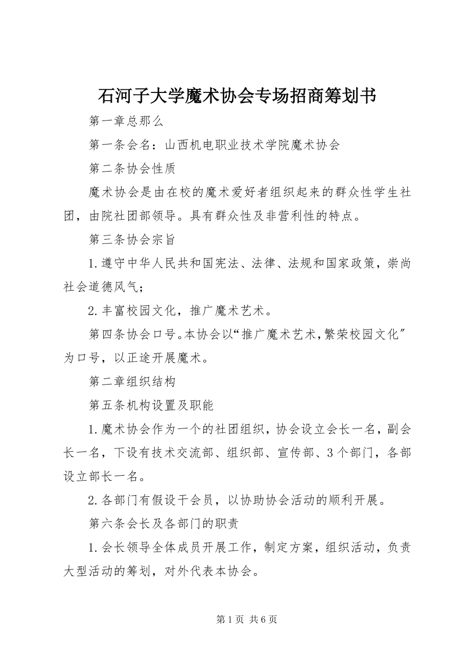 2023年石河子大学魔术协会专场招商策划书.docx_第1页