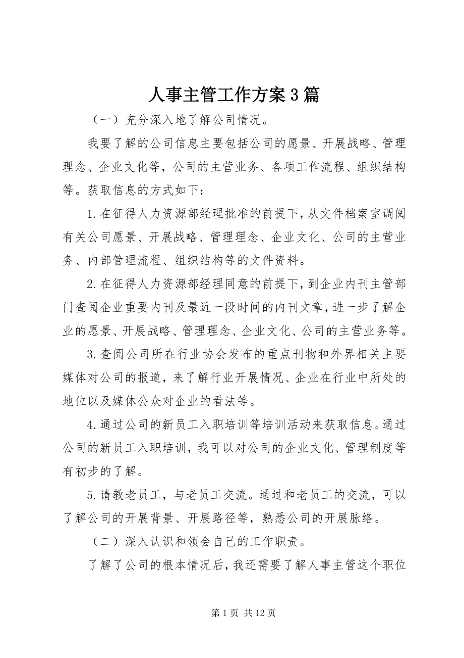 2023年人事主管工作计划3篇.docx_第1页