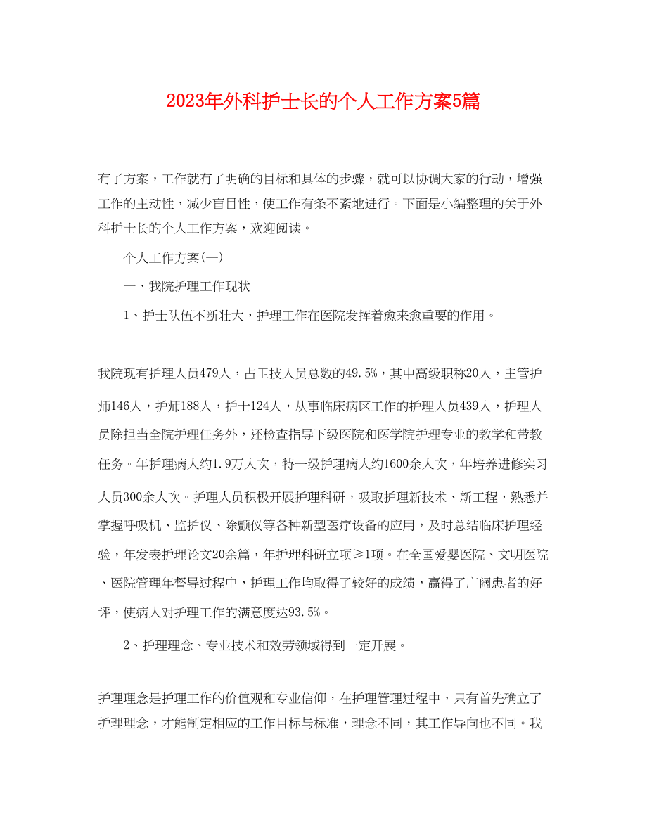 2023年外科护士长的个人工作计划5篇.docx_第1页