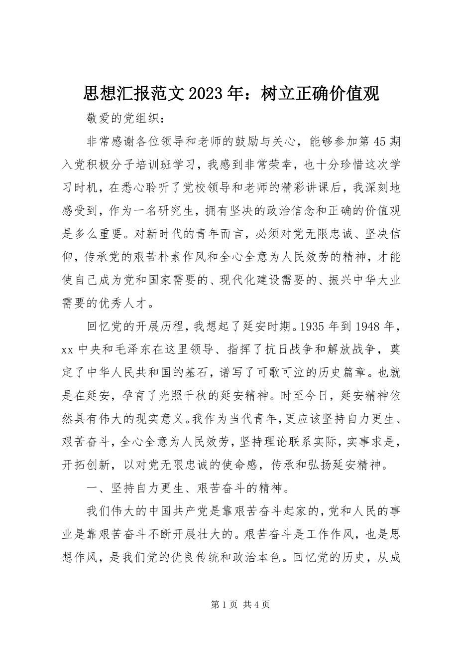 2023年思想汇报树立正确价值观.docx_第1页