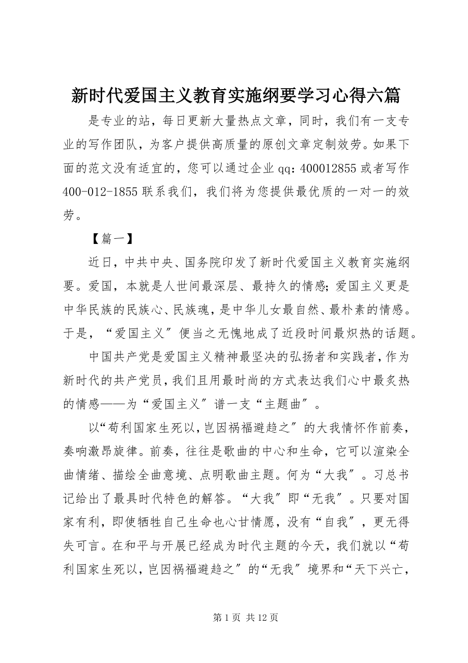 2023年《新时代爱国主义教育实施纲要》学习心得六篇.docx_第1页