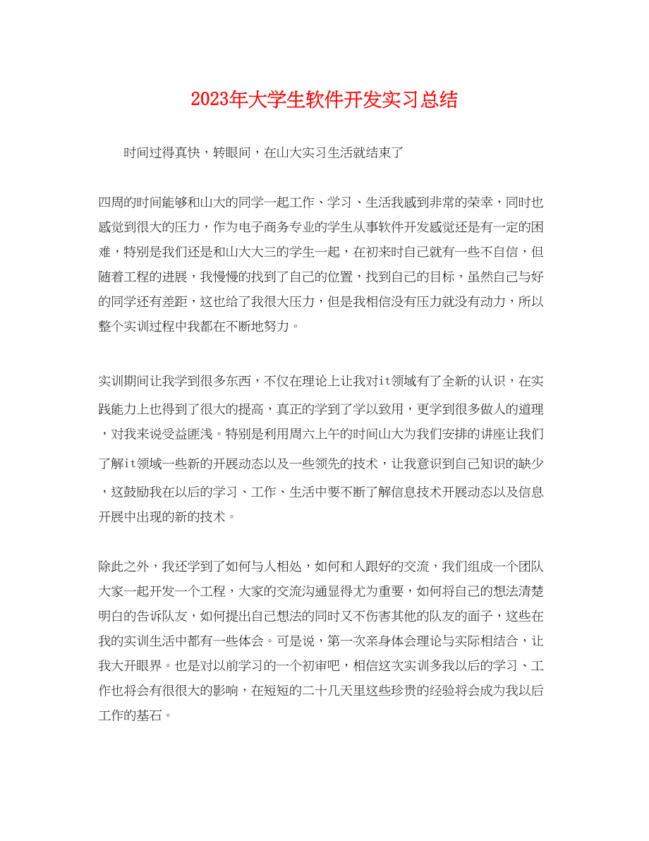 2023年大学生软件开发实习总结.docx_第1页