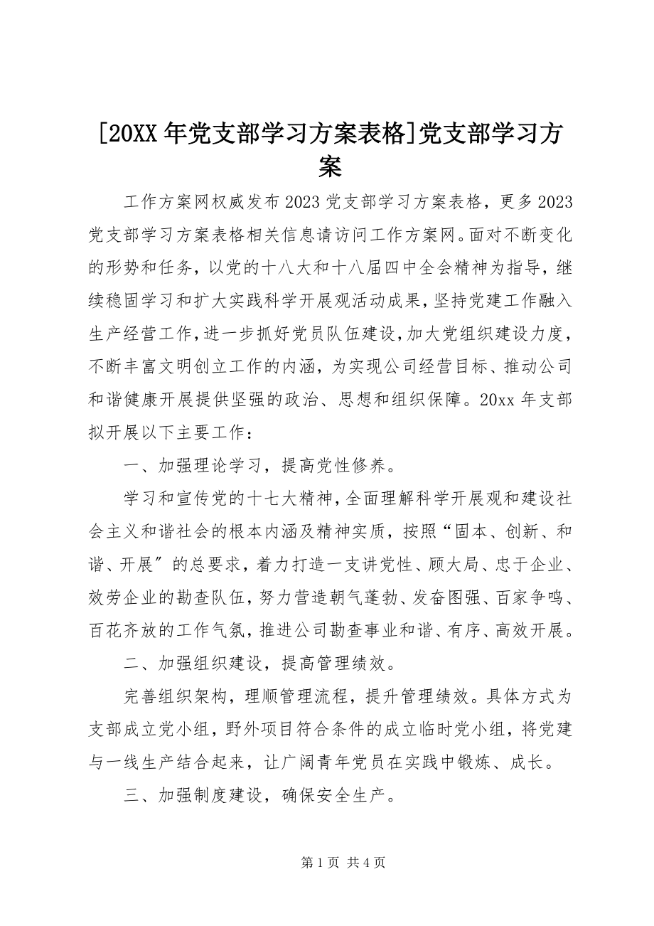 2023年党支部学习计划表格党支部学习计划.docx_第1页